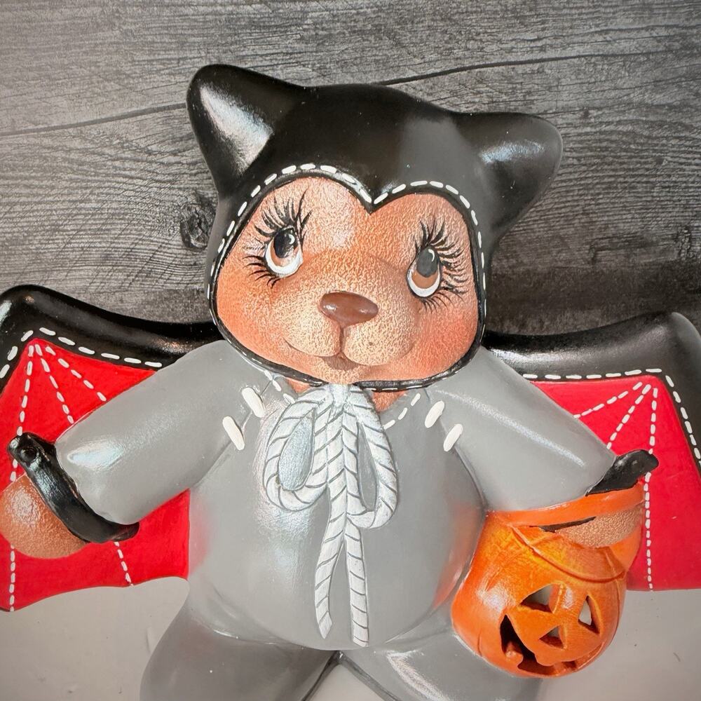 Vintage Halloween Ceramic Bear in Bat Costume Mold Figurine Statue 8" Kitschy - Picture 2 of 8